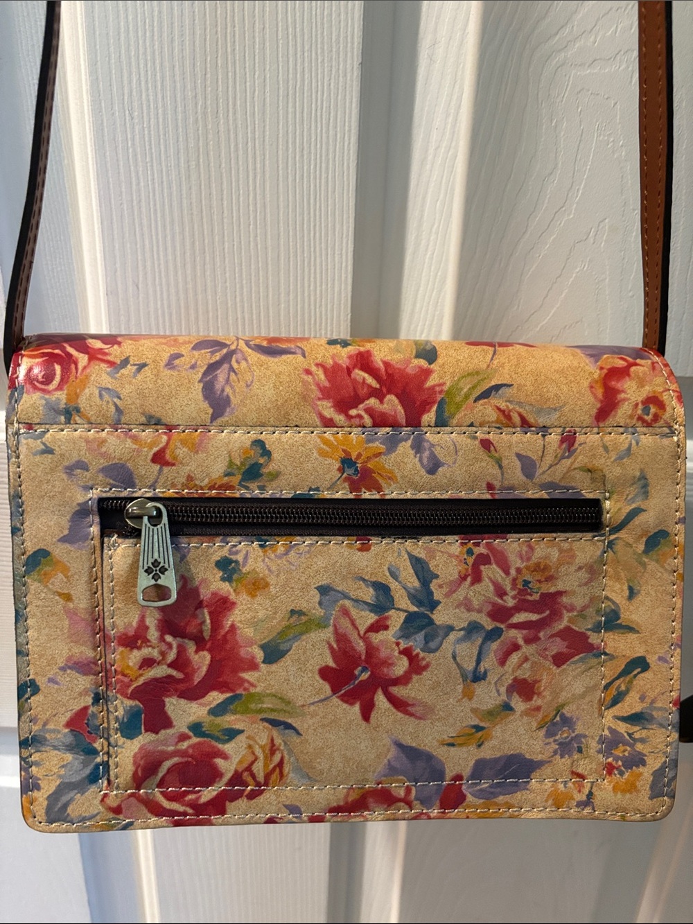 Patricia Nash Tan Floral Leather Crossbody with Brown Trim - Picture 6 of 7